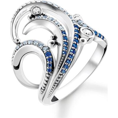 Thomas Sabo, Ring, Ring Welle mit Blauen Steinen, (56, 925 Silber) Thomas Sabo, Ring, Ring Welle mit Blauen Steinen, (56, 925 Silber)
