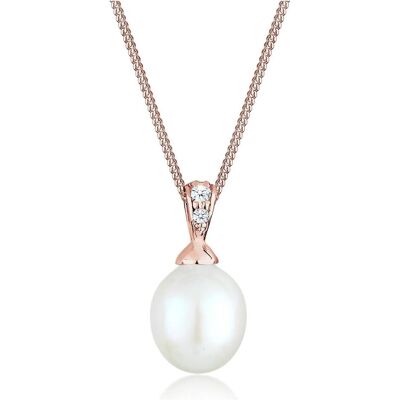 Elli, Halsschmuck, Womens Necklace with Pendant Classic Pearl Diamond White 005 ct in 925 Sterling Silver, (925 Sterling Silber, 45 cm) Elli, Halsschmuck, Womens Necklace with Pendant Classic Pearl Diamond White 005 ct in 925 Sterling Silver, (925 Sterling Silber, 45 cm)