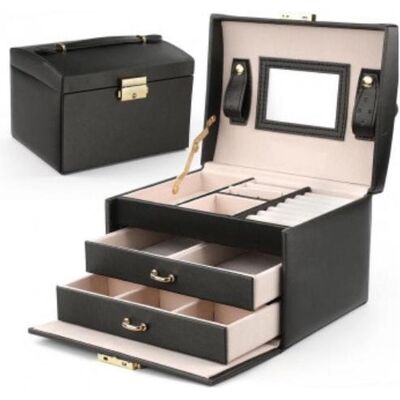 Stenberg, Uhrenbox + Schmuckaufbewahrung, Black Jewelry Box with 2 Drawers and Mirror - Lockable Jewelry Storage for Rings, Bracelets, Earring, Schwarz Stenberg, Uhrenbox + Schmuckaufbewahrung, Black Jewelry Box with 2 Drawers and Mirror - Lockable Jewelry Storage for Rings, Bracelets, Earring, Schwarz