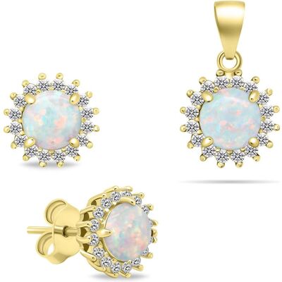 Brilio, Ohrringe, Silver - Beautiful Gold Plated Opal Jewelry Set SET231Y (Earrings. Pendant), (Silber) Brilio, Ohrringe, Silver - Beautiful Gold Plated Opal Jewelry Set SET231Y (Earrings. Pendant), (Silber)