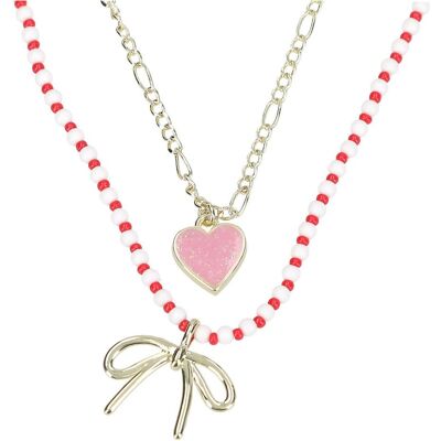 Top Model, Halsschmuck, TOPModel - Double Layer Necklace LEOHEART - Gold, Pink, White, Red - 46.5 cm 5 cm, (Acryl, Messing, Nylon, Zink) Top Model, Halsschmuck, TOPModel - Double Layer Necklace LEOHEART - Gold, Pink, White, Red - 46.5 cm 5 cm, (Acryl, Messing, Nylon, Zink)