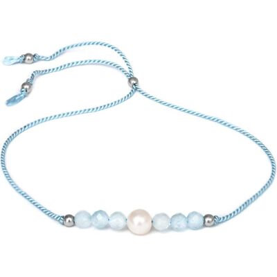 Agato, Armschmuck, Cord bracelet with aquamarine and river pearl HE06R3S-LB, (Aquamarin, Flussperle) Agato, Armschmuck, Cord bracelet with aquamarine and river pearl HE06R3S-LB, (Aquamarin, Flussperle)