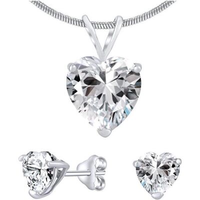 Silvego, Schmuck Set, Silberschmuck-Set mit klarem Kristallglas JJJHEART01 (Ohrringe, Anhänger), Transparent, Silber, (Silber) Silvego, Schmuck Set, Silberschmuck-Set mit klarem Kristallglas JJJHEART01 (Ohrringe, Anhänger), Transparent, Silber, (Silber)