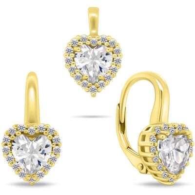 Brilio, Schmuck Set, Silver - Gold-plated heart jewelry set with zircons SET273Y (earrings. pendant), Silber, Gold Brilio, Schmuck Set, Silver - Gold-plated heart jewelry set with zircons SET273Y (earrings. pendant), Silber, Gold