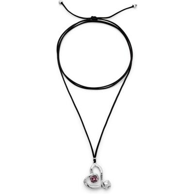 UNOde50, Halsschmuck, Herz-Anhänger mit rosa Kristall an doppelter Kette, handgefertigt, (925 Sterling Silber mit Gold-Vermeil-Oberfläche) UNOde50, Halsschmuck, Herz-Anhänger mit rosa Kristall an doppelter Kette, handgefertigt, (925 Sterling Silber mit Gold-Vermeil-Oberfläche)