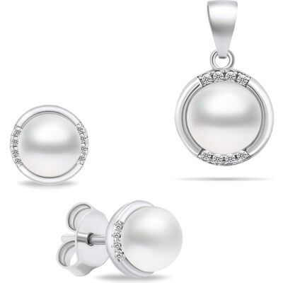 Brilio, Ohrringe, Silver - Charming Silver Pearl Jewelry Set SET229W (Earrings. Pendant), (Silber) Brilio, Ohrringe, Silver - Charming Silver Pearl Jewelry Set SET229W (Earrings. Pendant), (Silber)