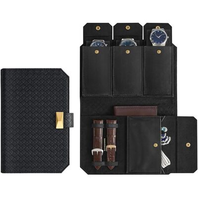 Songmics, Uhrenbox + Schmuckaufbewahrung, Uhrenbox Reiseetui für 3 Uhren Schwarz, Schwarz Songmics, Uhrenbox + Schmuckaufbewahrung, Uhrenbox Reiseetui für 3 Uhren Schwarz, Schwarz