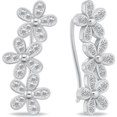 Brilio, Ohrringe, Silver - Tender longitudinal silver earrings with zircons flowers EA225W, (Silber) Brilio, Ohrringe, Silver - Tender longitudinal silver earrings with zircons flowers EA225W, (Silber)