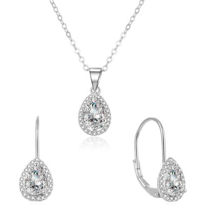 Beneto, Schmuck Set, Glittering Silver Jewelry Set with Zircons AGSET194R (Necklace, Earrings), Silber, (Silber) Beneto, Schmuck Set, Glittering Silver Jewelry Set with Zircons AGSET194R (Necklace, Earrings), Silber, (Silber)