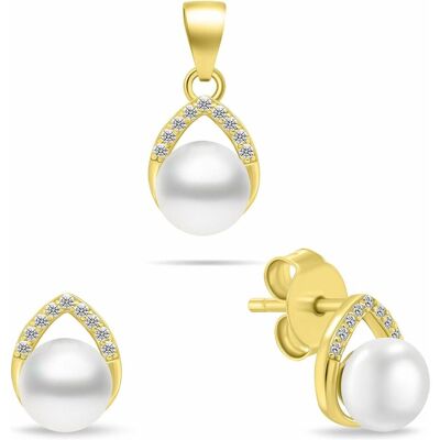 Brilio, Ohrringe, Silver - Sophisticated gold-plated jewelry set with pearls SET290Y (earrings. pendant), (Silber) Brilio, Ohrringe, Silver - Sophisticated gold-plated jewelry set with pearls SET290Y (earrings. pendant), (Silber)