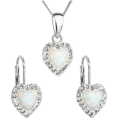 Evolution Group, Schmuck Set, Heart Jewelry Set with Preciosa Crystals 39161.1 & White Synthetic Opal (Earrings, Chain, Pendant), Transparent, Weiss, (Synthetische Steine) Evolution Group, Schmuck Set, Heart Jewelry Set with Preciosa Crystals 39161.1 & White Synthetic Opal (Earrings, Chain, Pendant), Transparent, Weiss, (Synthetische Steine)