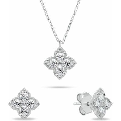 Brilio, Schmuck Set, Silver - Silver jewelry set Flowers with zircons SET283W (necklace. earrings), Silber Brilio, Schmuck Set, Silver - Silver jewelry set Flowers with zircons SET283W (necklace. earrings), Silber