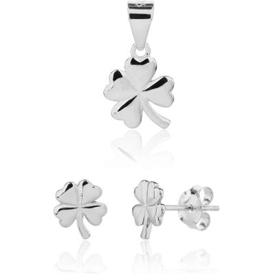 JVD, Schmuck Set, - Silver luxury jewelry set Four-leaf clover SVLS0124SJ60000 (pendant. earrings), Silber, (Silber) JVD, Schmuck Set, - Silver luxury jewelry set Four-leaf clover SVLS0124SJ60000 (pendant. earrings), Silber, (Silber)