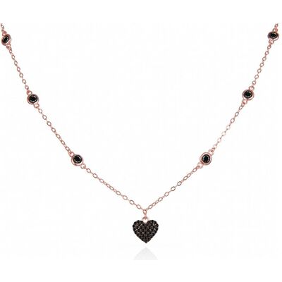 Agato, Halsschmuck, Stylish bronze necklace with black zircons AGS1583/47-BK-ROSE, (Bronze, Zirkone) Agato, Halsschmuck, Stylish bronze necklace with black zircons AGS1583/47-BK-ROSE, (Bronze, Zirkone)