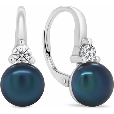 Brilio, Ohrringe, Silver - Delicate silver earrings with darkue pearls and zircons EA364WB, (Silber) Brilio, Ohrringe, Silver - Delicate silver earrings with darkue pearls and zircons EA364WB, (Silber)