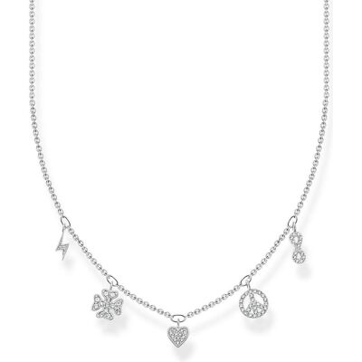 Thomas Sabo, Halsschmuck, Blitz Kleeblatt Peace Herz & Infinity Halskette, (925 Sterlingsilber) Thomas Sabo, Halsschmuck, Blitz Kleeblatt Peace Herz & Infinity Halskette, (925 Sterlingsilber)