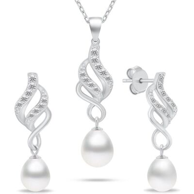 Brilio, Schmuck Set, Silver - Elegant silver jewelry set with zircons and pearls SET267W (earrings. necklace), Silber, (Silber) Brilio, Schmuck Set, Silver - Elegant silver jewelry set with zircons and pearls SET267W (earrings. necklace), Silber, (Silber)