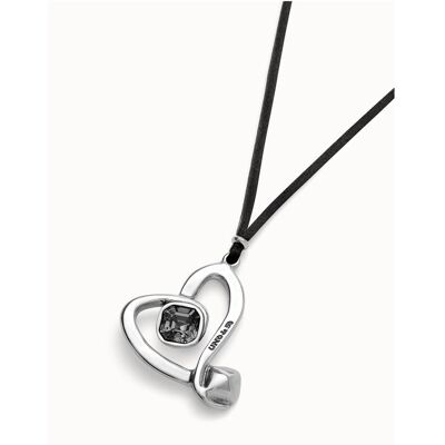 UNOde50, Kettenanhänger, Pendant Sterling Silver Plated Silk Effect Cord Grey Crystal Heart Handmade Jewelry Made in Italy, (Sterling Silber) UNOde50, Kettenanhänger, Pendant Sterling Silver Plated Silk Effect Cord Grey Crystal Heart Handmade Jewelry Made in Italy, (Sterling Silber)
