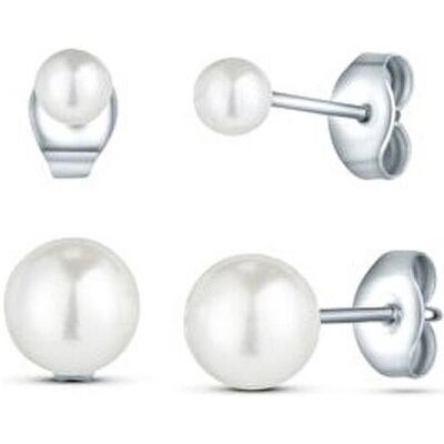 Vuch, Ohrringe, Kruwen Silber Stahl Perlen-Ohrringe Set - 2 Paar Ohrringe, (Edelstahl) Vuch, Ohrringe, Kruwen Silber Stahl Perlen-Ohrringe Set - 2 Paar Ohrringe, (Edelstahl)