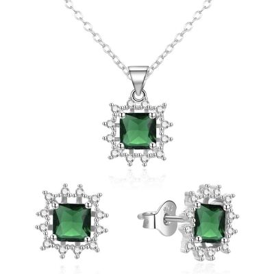 Agato, Schmuck Set, Charming Silver Zirconia Jewelry Set AGSET363R-GR (Necklace. Pendant. Earrings), Silber Agato, Schmuck Set, Charming Silver Zirconia Jewelry Set AGSET363R-GR (Necklace. Pendant. Earrings), Silber