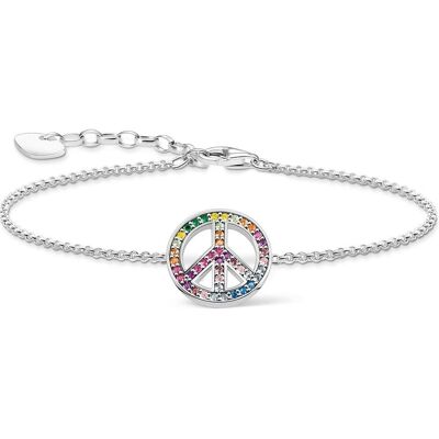 Thomas Sabo, Armschmuck, Armband mit Peace Zeichen und bunten Steinen Silber Geschwärzt, (19 cm, Sterling Silber 925er) Thomas Sabo, Armschmuck, Armband mit Peace Zeichen und bunten Steinen Silber Geschwärzt, (19 cm, Sterling Silber 925er)