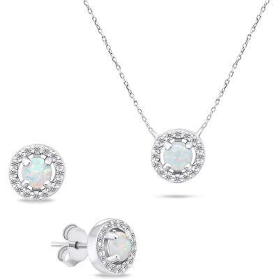 Brilio, Schmuck Set, Silver - Charming silver jewelry set with opals SET225W (earrings. necklace), Silber Brilio, Schmuck Set, Silver - Charming silver jewelry set with opals SET225W (earrings. necklace), Silber