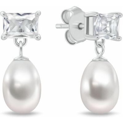 Brilio, Ohrringe, Silver - Modern silver earrings with zircon and real pearl EA1200W, (Silber) Brilio, Ohrringe, Silver - Modern silver earrings with zircon and real pearl EA1200W, (Silber)