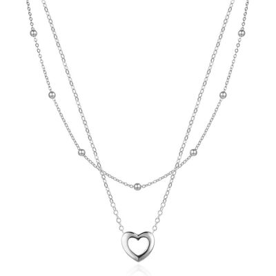 Agato, Halsschmuck, Double Heart Silver Necklace AGS1552, (Silber) Agato, Halsschmuck, Double Heart Silver Necklace AGS1552, (Silber)