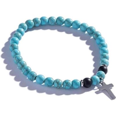 Marc Armschmuck, Perlenarmband für Herren mit türkisfarbenem Kreuz MCGB5096, (Perlen) Marc Armschmuck, Perlenarmband für Herren mit türkisfarbenem Kreuz MCGB5096, (Perlen)