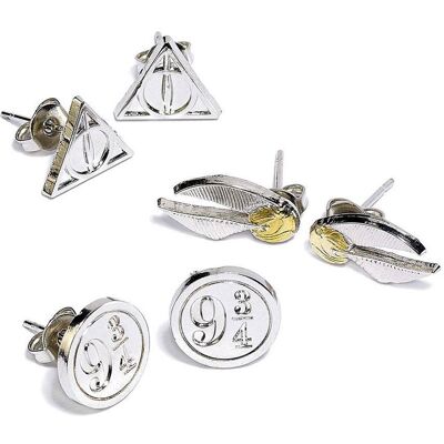 GED, Ohrringe, Harry Potter Stud Earring Set D. Hallows/G. Snitch/Platform, (Versilbert) GED, Ohrringe, Harry Potter Stud Earring Set D. Hallows/G. Snitch/Platform, (Versilbert)