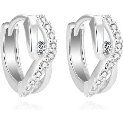Beneto, Ohrringe, Shiny round earrings made of silver with zircons AGUC2126L, (Silber) Beneto, Ohrringe, Shiny round earrings made of silver with zircons AGUC2126L, (Silber)