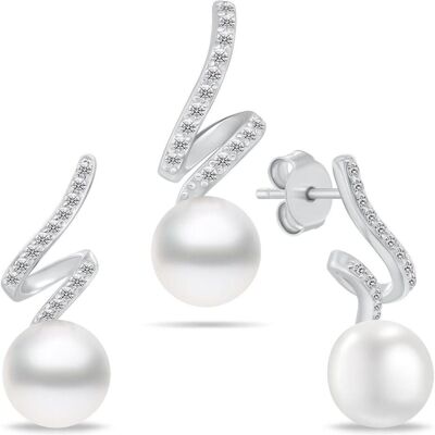 Brilio, Schmuck Set, Silver - Silver jewelry set with zircons and pearls SET269W (earrings. pendant), Silber, (Silber) Brilio, Schmuck Set, Silver - Silver jewelry set with zircons and pearls SET269W (earrings. pendant), Silber, (Silber)