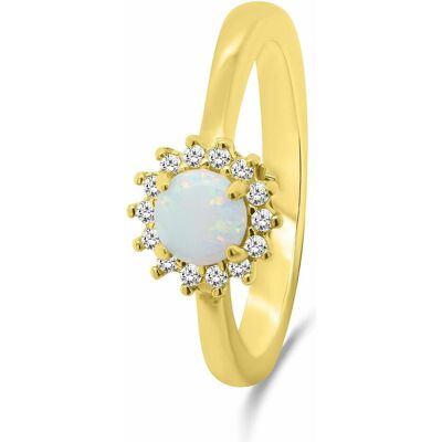 Brilio, Ring, Silver - Beautiful gold-plated ring with opal and zircons RI056Y - Circuit: 52 mm, (52) Brilio, Ring, Silver - Beautiful gold-plated ring with opal and zircons RI056Y - Circuit: 52 mm, (52)