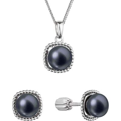 Evolution Group, Schmuck Set, Silver jewelry set with black river pearls 29065.3B black (earrings. chain., Schwarz, Silber, (Silber) Evolution Group, Schmuck Set, Silver jewelry set with black river pearls 29065.3B black (earrings. chain., Schwarz, Silber, (Silber)