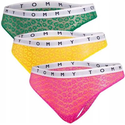 Tommy Hilfiger Damen, Unterhosen, Damen-Tangas im 3er-Pack, Grün, Mehrfarbig, Pink, Gelb, (3er Pack, XS) Tommy Hilfiger Damen, Unterhosen, Damen-Tangas im 3er-Pack, Grün, Mehrfarbig, Pink, Gelb, (3er Pack, XS)
