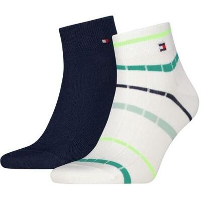 Tommy Hilfiger Herren, Socken, Herren Quarter 2P Sommer Breton Weiss/Frisches Grün, Grün, Weiss, (2er Pack, 39 - 42) Tommy Hilfiger Herren, Socken, Herren Quarter 2P Sommer Breton Weiss/Frisches Grün, Grün, Weiss, (2er Pack, 39 - 42)