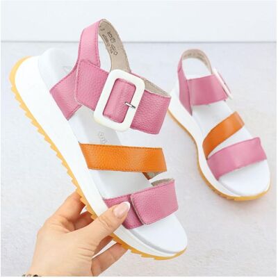 Rieker, Damen, Sandalen, Rosa Damen-Sandalen aus Leder mit hohem Absatz, Rosa, (39) Rieker, Damen, Sandalen, Rosa Damen-Sandalen aus Leder mit hohem Absatz, Rosa, (39)