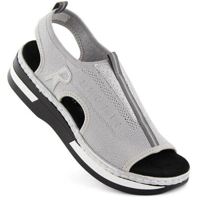 Rieker, Damen, Sandalen, metallische Slip-On-Sandalen, Grau, Silber, (42) Rieker, Damen, Sandalen, metallische Slip-On-Sandalen, Grau, Silber, (42)