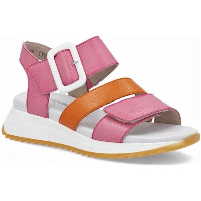 Rieker, Damen, Sandalen, Rosa Damen-Sandalen aus Leder mit hohem Absatz, Rosa, Pink, (40) Rieker, Damen, Sandalen, Rosa Damen-Sandalen aus Leder mit hohem Absatz, Rosa, Pink, (40)