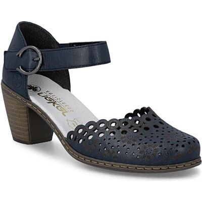 Rieker, Damen, Sandalen, Women's leather sandals with a comfortable heel, openwork, navy blue, 40902-14, Blau, (40) Rieker, Damen, Sandalen, Women's leather sandals with a comfortable heel, openwork, navy blue, 40902-14, Blau, (40)