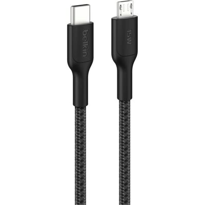 Belkin USB-C TO M-USB 2.0 BRAIDED PCR 1M BLACK (1 m, USB 2.0, 15 W), USB Kabel Belkin USB-C TO M-USB 2.0 BRAIDED PCR 1M BLACK (1 m, USB 2.0, 15 W), USB Kabel