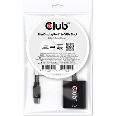 Club 3D Mini DisplayPort — VGA (VGA, 22 cm), Data + Video Adapter, Schwarz Club 3D Mini DisplayPort — VGA (VGA, 22 cm), Data + Video Adapter, Schwarz