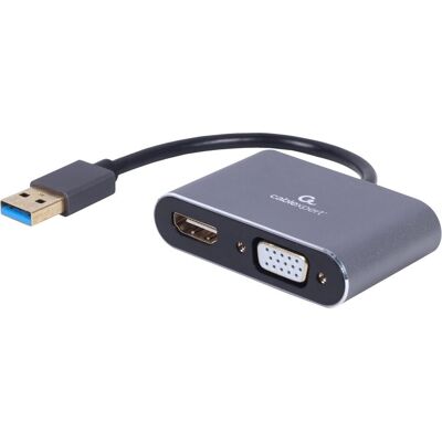 Gembird CableXpert USB-auf-HDMI+VGA-Display-Adapter, Spacegrau (HDMI, VGA, 5.80 cm), Data + Video Adapter, Grau Gembird CableXpert USB-auf-HDMI+VGA-Display-Adapter, Spacegrau (HDMI, VGA, 5.80 cm), Data + Video Adapter, Grau