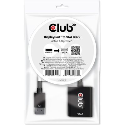 Club 3D DisplayPort auf VGA Aktiver Adapter (VGA, 22.86 cm), Data + Video Adapter, Schwarz Club 3D DisplayPort auf VGA Aktiver Adapter (VGA, 22.86 cm), Data + Video Adapter, Schwarz
