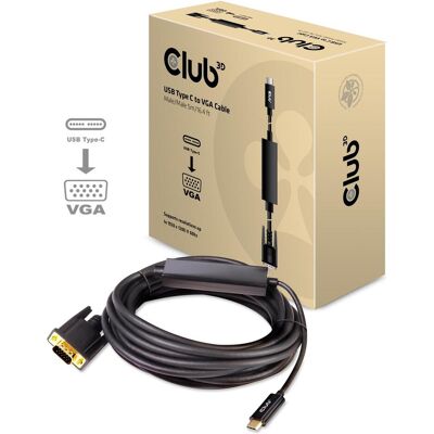 Club 3D USB Typ C — VGA (5 m), Videokabel, Schwarz Club 3D USB Typ C — VGA (5 m), Videokabel, Schwarz
