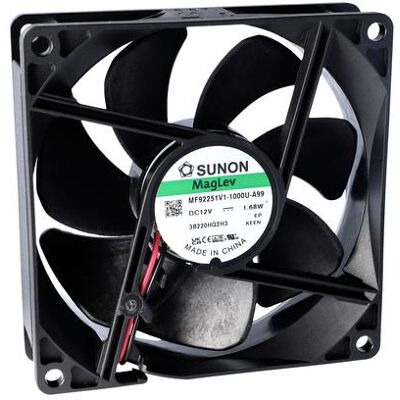 Sunon EF92252S1-1000U-A99 Axiallüfter 24 V/DC 87.47 m³/h (L x B x H) 25 x 92 x 9 (92 mm), PC Lüfter, Schwarz Sunon EF92252S1-1000U-A99 Axiallüfter 24 V/DC 87.47 m³/h (L x B x H) 25 x 92 x 9 (92 mm), PC Lüfter, Schwarz