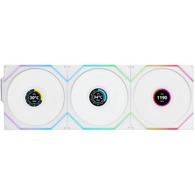 Lian-Li UNI FAN TL Wireless LCD Lüfter, ARGB, PWM, 3er-Pack inkl. Controller - Reverse Blade, 120 mm (120 mm, 3x), PC Lüfter, Weiss Lian-Li UNI FAN TL Wireless LCD Lüfter, ARGB, PWM, 3er-Pack inkl. Controller - Reverse Blade, 120 mm (120 mm, 3x), PC Lüfter, Weiss