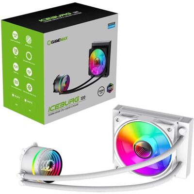 GameMax Iceburg 120mm ARGB Liquid CPU Cooler, 12cm ARGB PWM Fan, Infinity Mirror RGB Rotatable Pump Head, Wh, CPU Wasserkühler, Weiss GameMax Iceburg 120mm ARGB Liquid CPU Cooler, 12cm ARGB PWM Fan, Infinity Mirror RGB Rotatable Pump Head, Wh, CPU Wasserkühler, Weiss