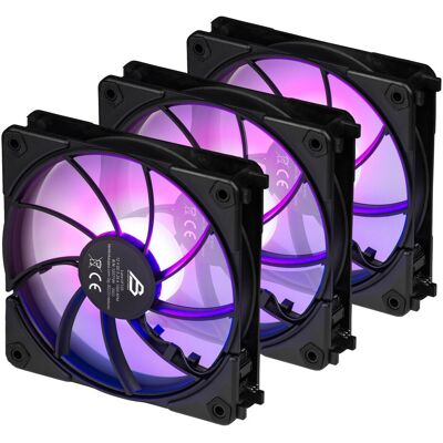 Blackstorm Luna UF120 ARGB PWM Reverse Fan Pack, black, 120 mm, 3 pcs (120 mm, 3x), PC Lüfter, Schwarz Blackstorm Luna UF120 ARGB PWM Reverse Fan Pack, black, 120 mm, 3 pcs (120 mm, 3x), PC Lüfter, Schwarz