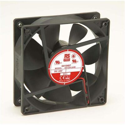 RS PRO Lüfter 120x120x38mm 24VDC 7,7W 176,7m³/h (120 mm), PC Lüfter, Schwarz RS PRO Lüfter 120x120x38mm 24VDC 7,7W 176,7m³/h (120 mm), PC Lüfter, Schwarz